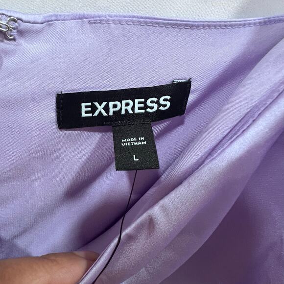 NWT Express Satin Lavender Ruffle Wrap Front Hi-Lo Maxi Dress Women's L Wedding - Picture 5 of 7